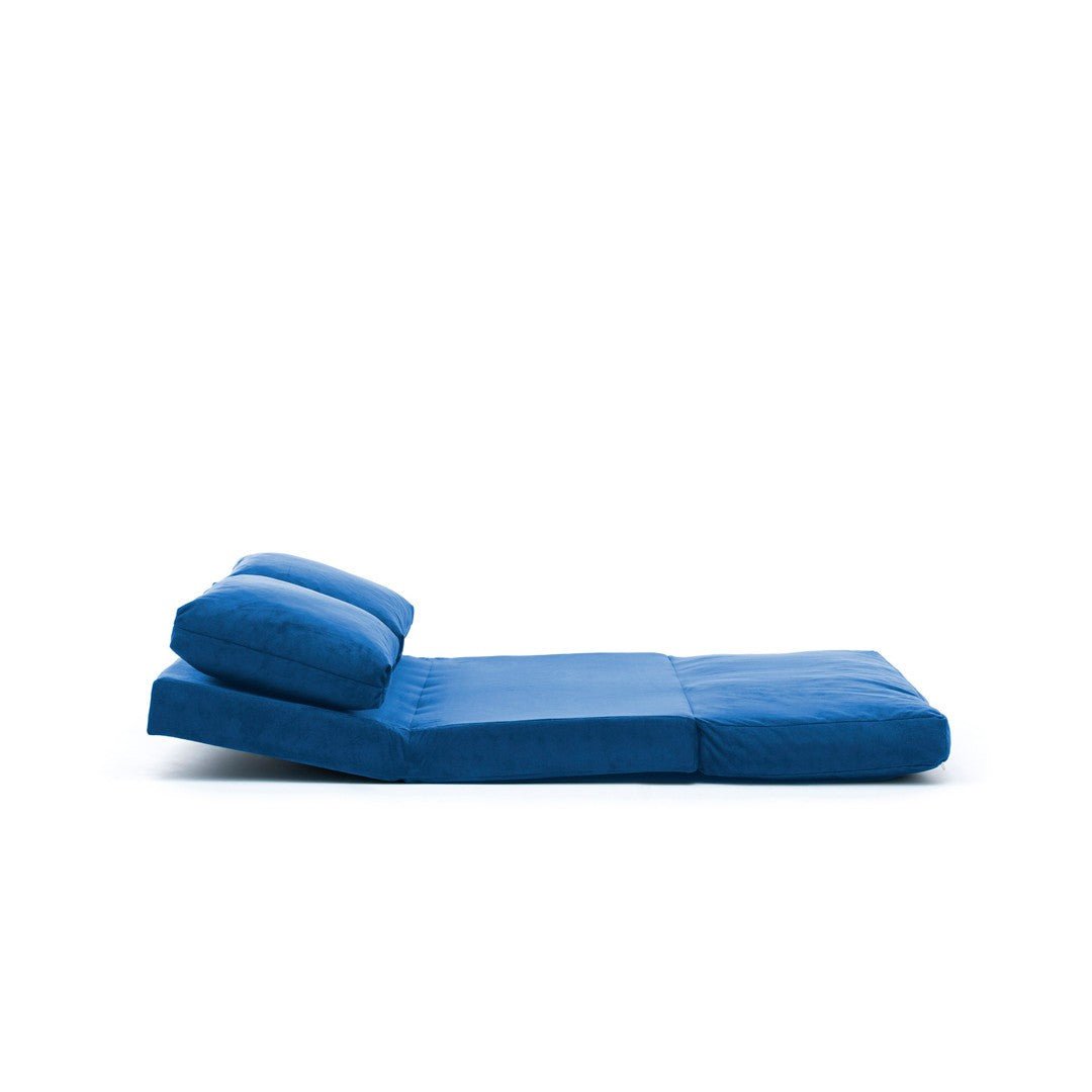 Sofa bed Japandi blue fabric 2-seater - low back and adjustable - Taida