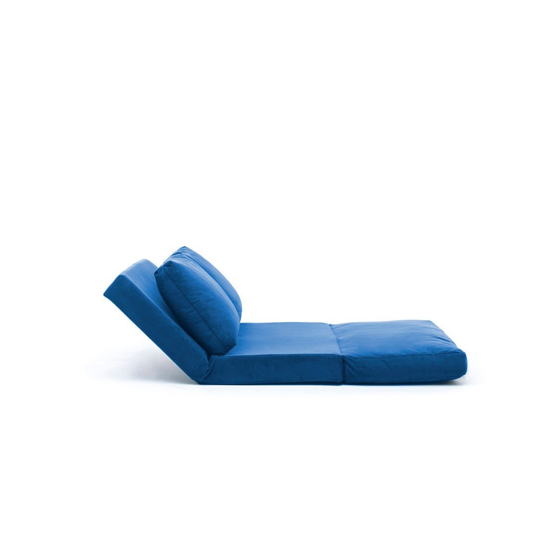 Sofa bed Japandi blue fabric 2-seater - low back and adjustable - Taida