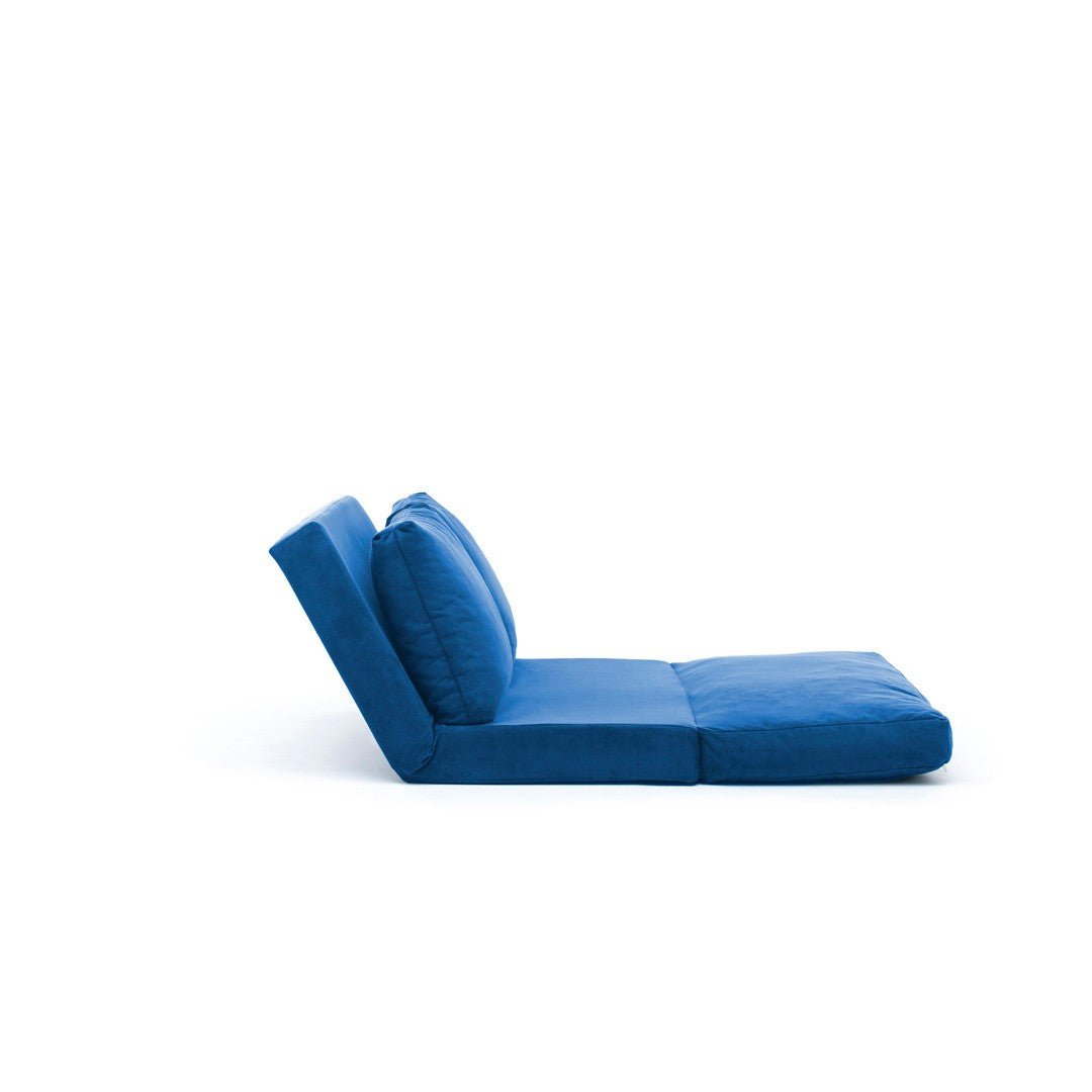 Sofa bed Japandi blue fabric 2-seater - low back and adjustable - Taida