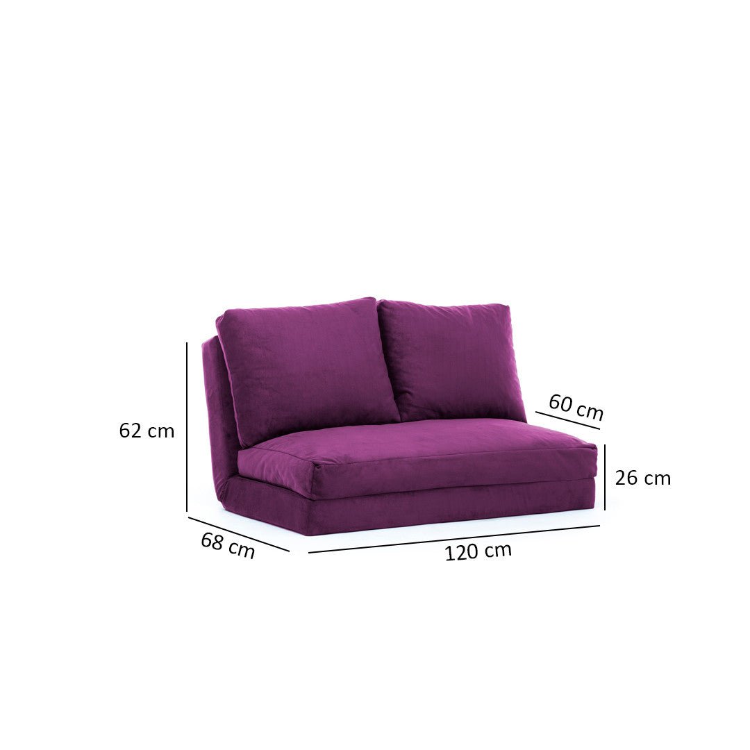 Sofa bed Japandi purple fabric 2-seater - low back and adjustable - Taida