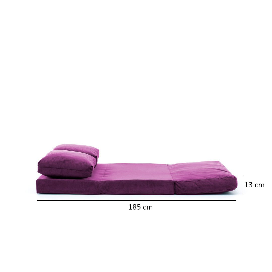 Sofa bed Japandi purple fabric 2-seater - low back and adjustable - Taida