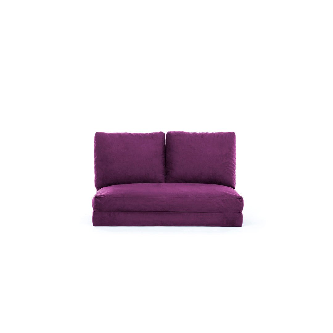 Sofa bed Japandi purple fabric 2-seater - low back and adjustable - Taida