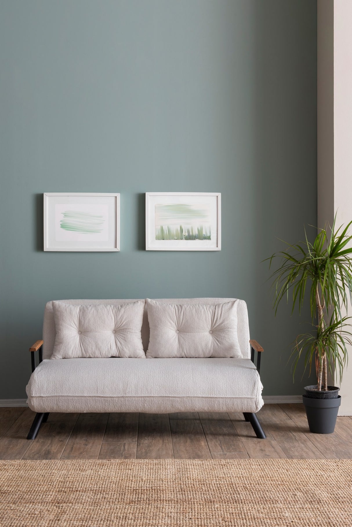 2-seater Sofa Bed Sando Cream Teddy Fabric