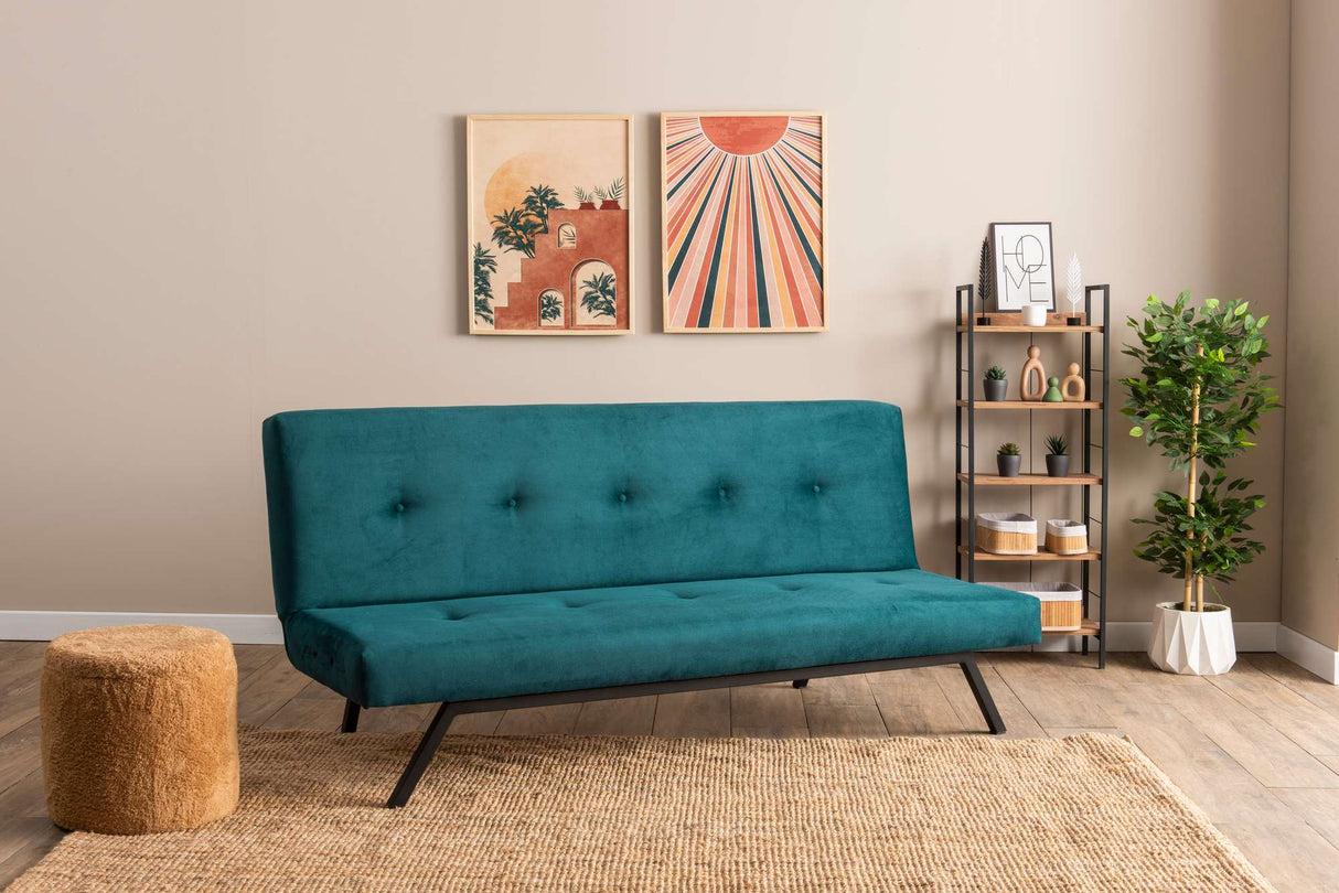 3-Seater Sofa Bed Zoly Petrol Green Fabric - 180 cm - Without Armrests - Button-Tufted