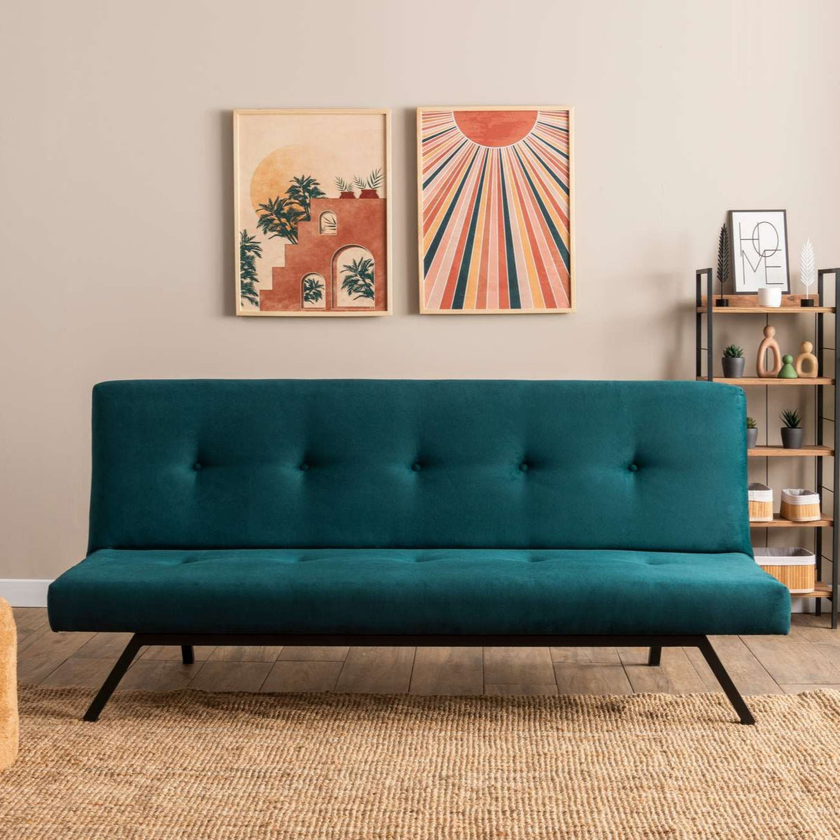 3-Seater Sofa Bed Zoly Petrol Green Fabric - 180 cm - Without Armrests - Button-Tufted