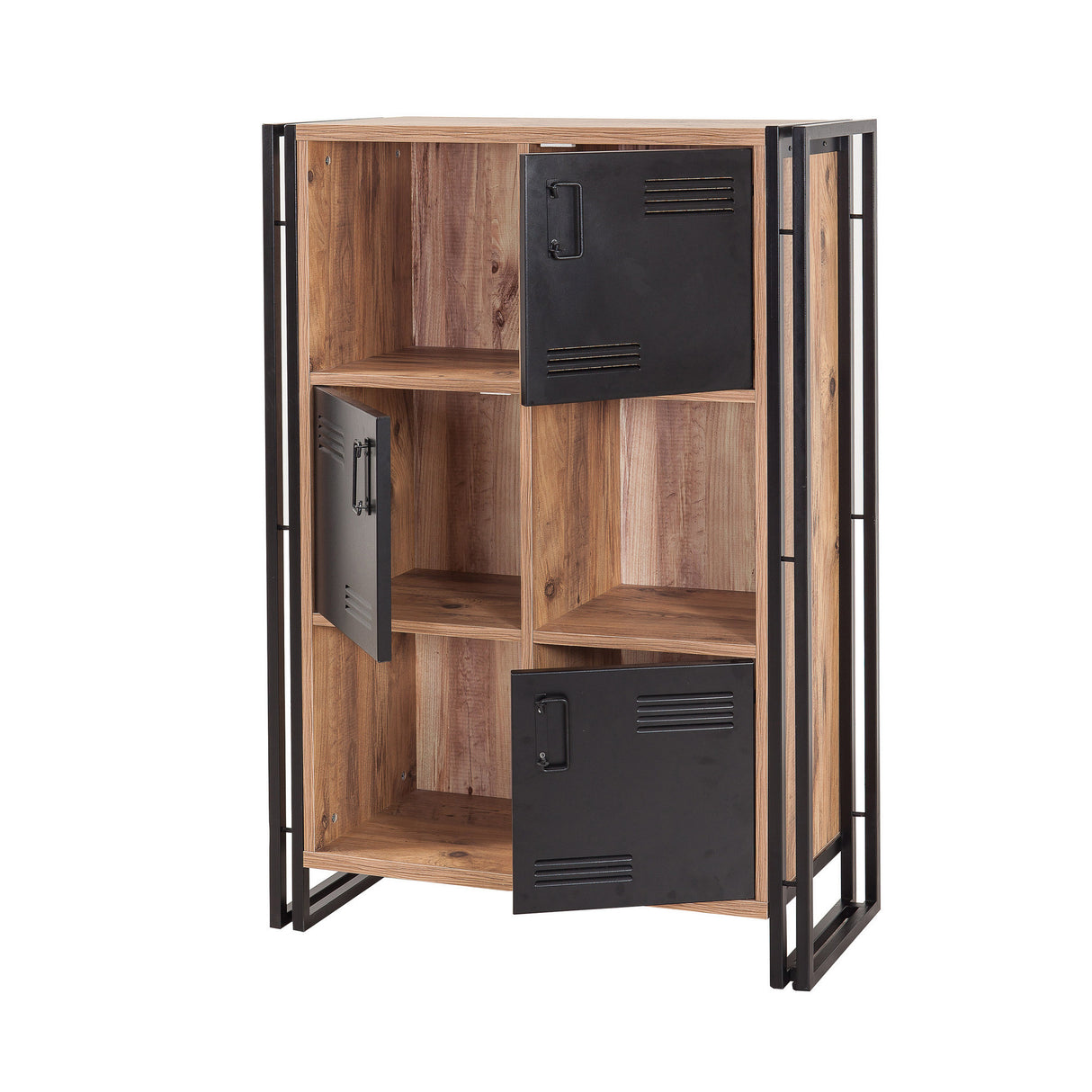 Boekenkasten - Industriële kast dennenhout melamine zwart metaal Cosmo 89x127x35 cm - Dimehouse
