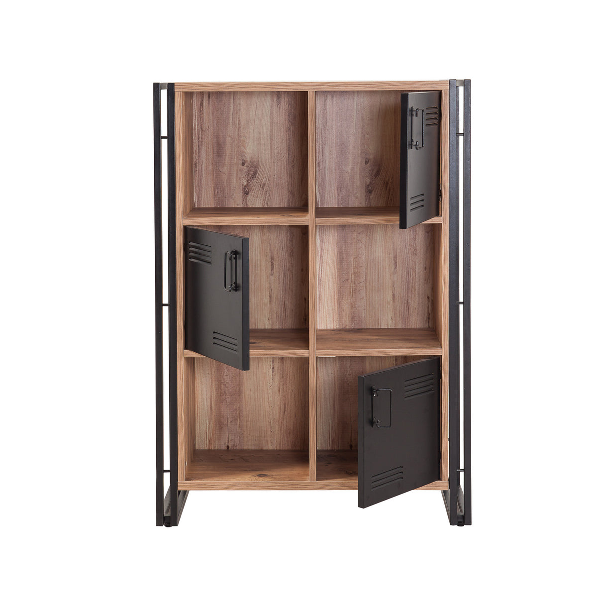 Boekenkasten - Industriële kast dennenhout melamine zwart metaal Cosmo 89x127x35 cm - Dimehouse