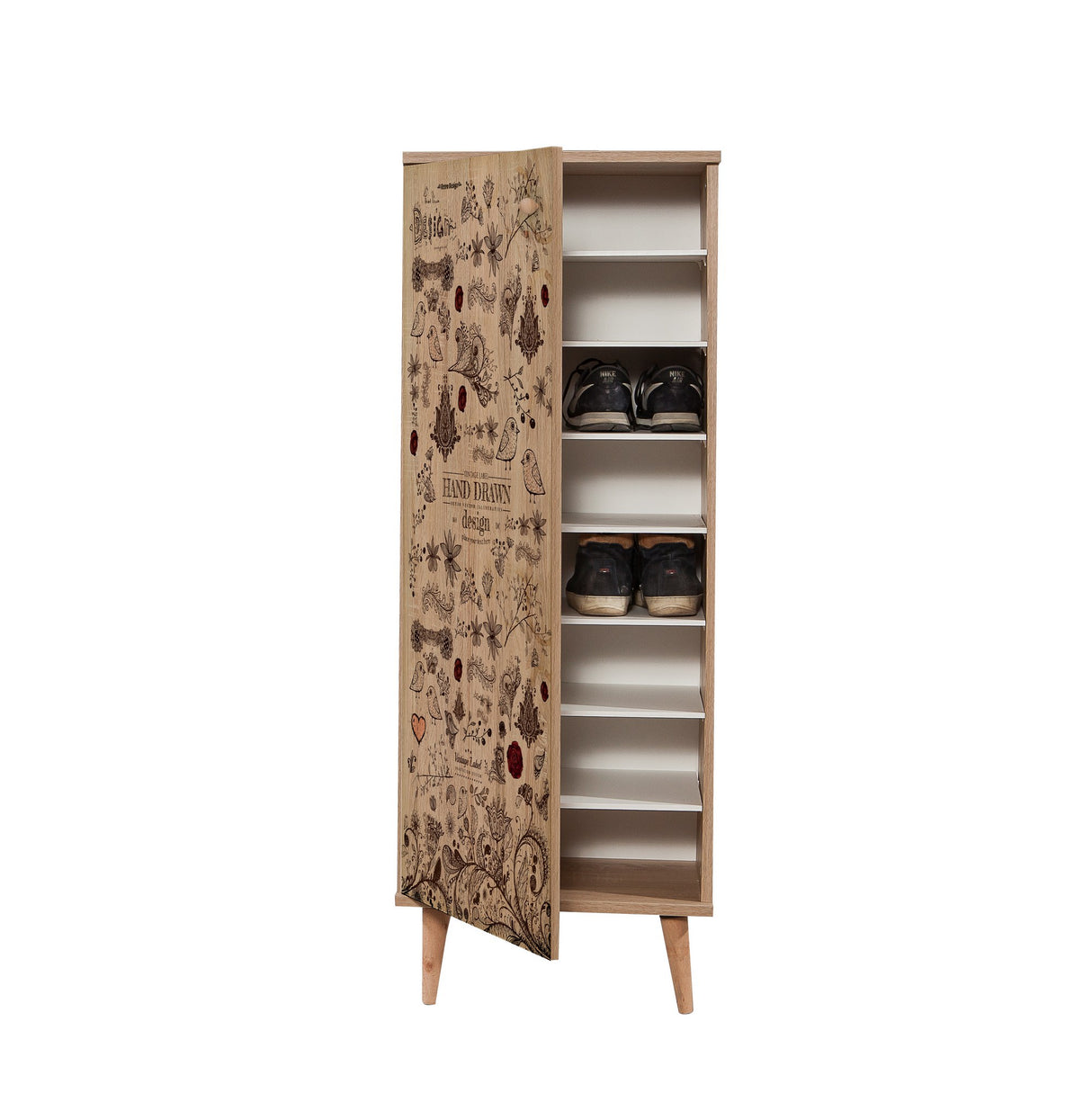 Shoe cabinets - Shoe cabinet Filinta Sonoma Oak Drawing Melamine 50x135x38 cm - Dimehouse