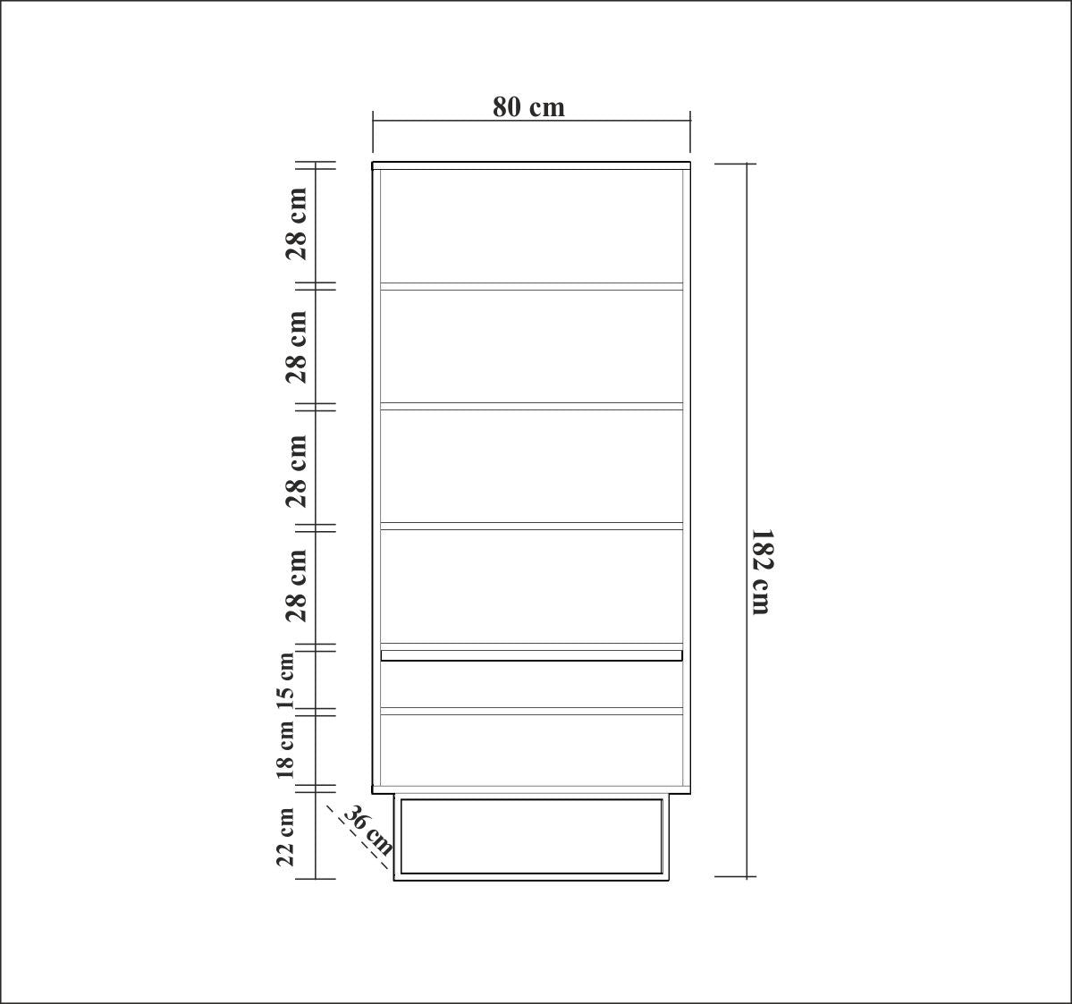 Bookcase Rea Walnut Black Melamine 80x182x36 cm