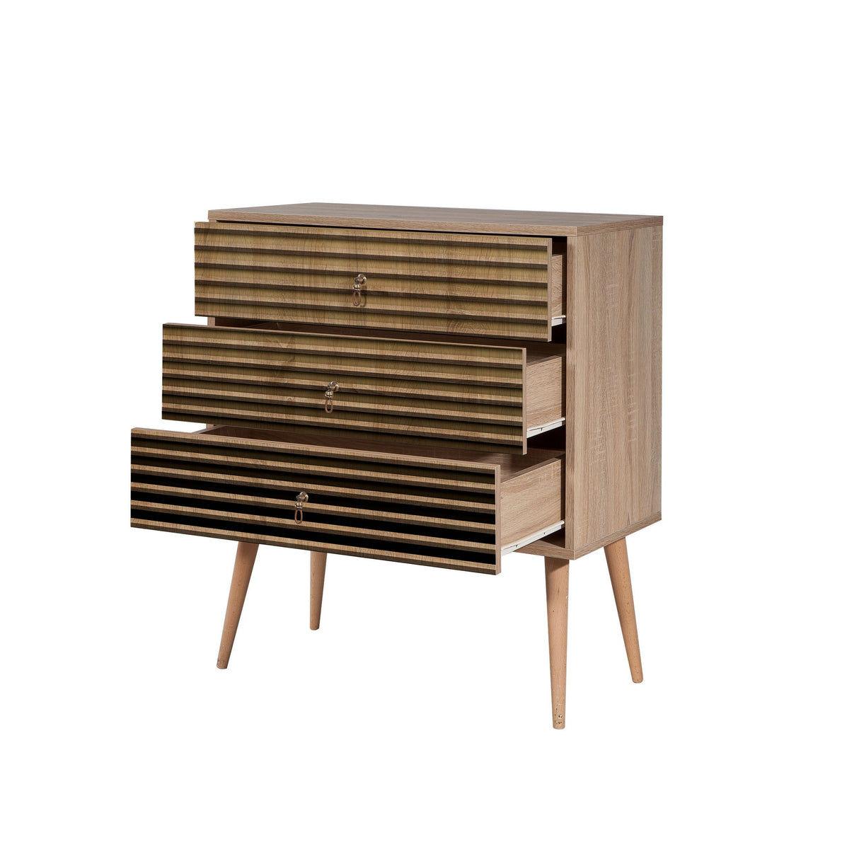 Chests of drawers - Chest of drawers Trio Sonoma Oak Melamine 80x90x40 cm - Dimehouse