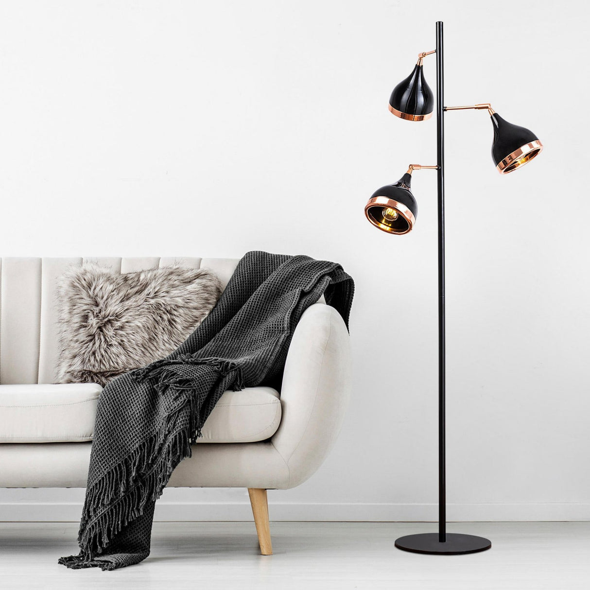 Floor lamp 3-light Black Copper Metal Grip