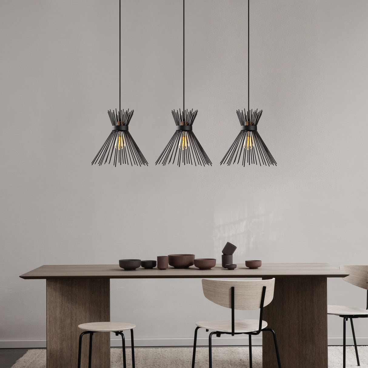Pendant lamp 3-light Black Metal Lyric