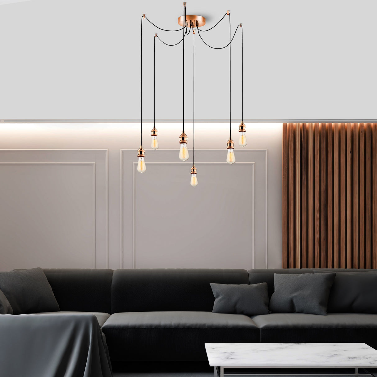 Pendant lamp 6-light Copper-colored Metal Maris