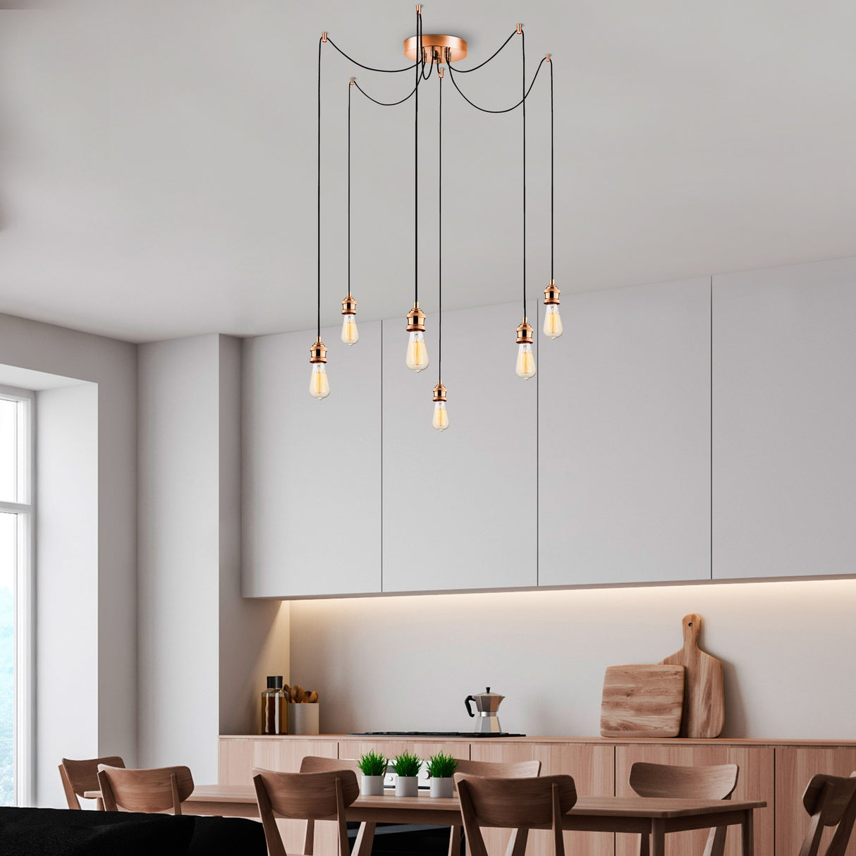 Pendant lamp 6-light Copper-colored Metal Maris
