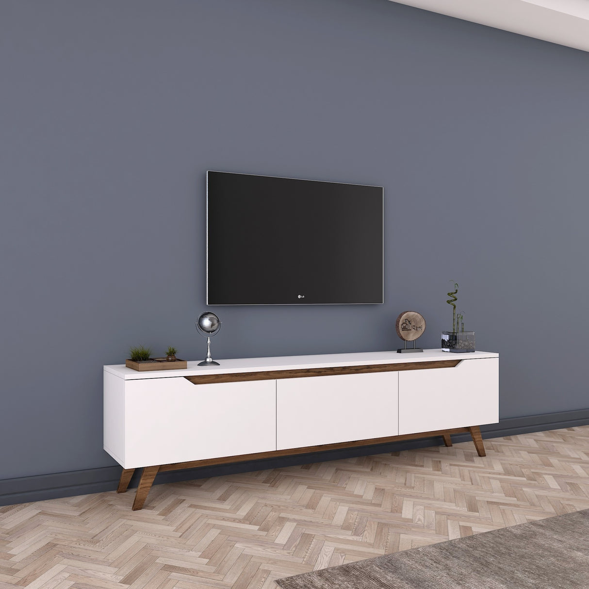 TV Furniture Osiris White Dark Walnut Melamine 180x48.6x35 cm