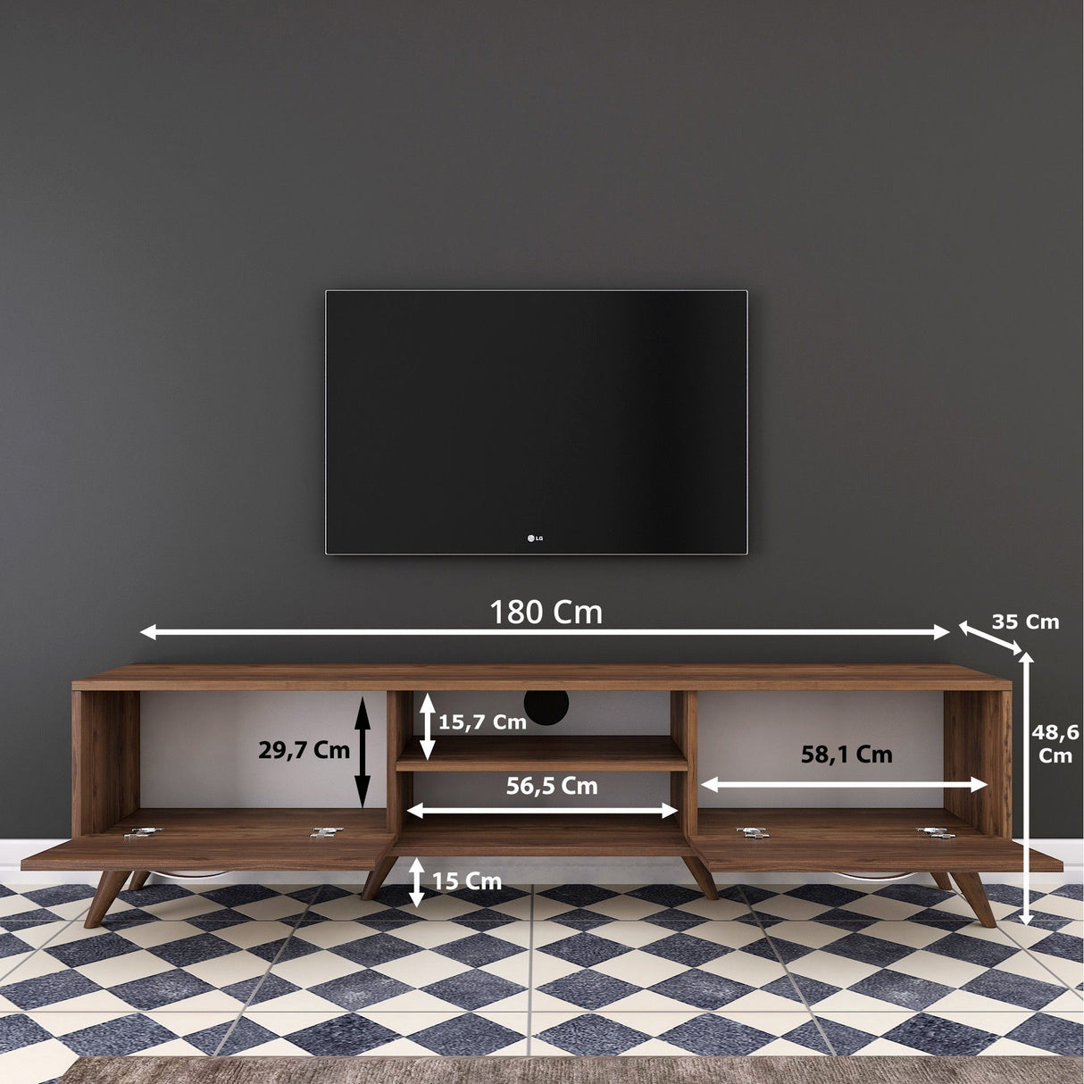 TV Meubels - TV Meubel Corfu Walnoot Melamine 180x48,6x35 cm - Dimehouse