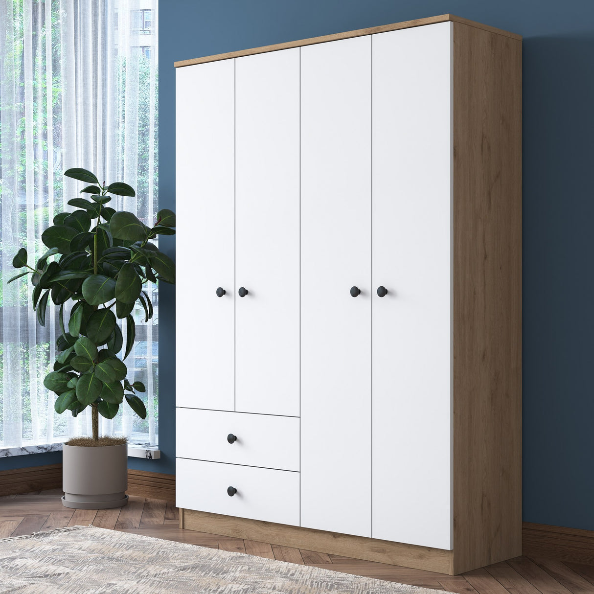 Wardrobe Aspen Walnut White Melamine 120x170x42.5 cm