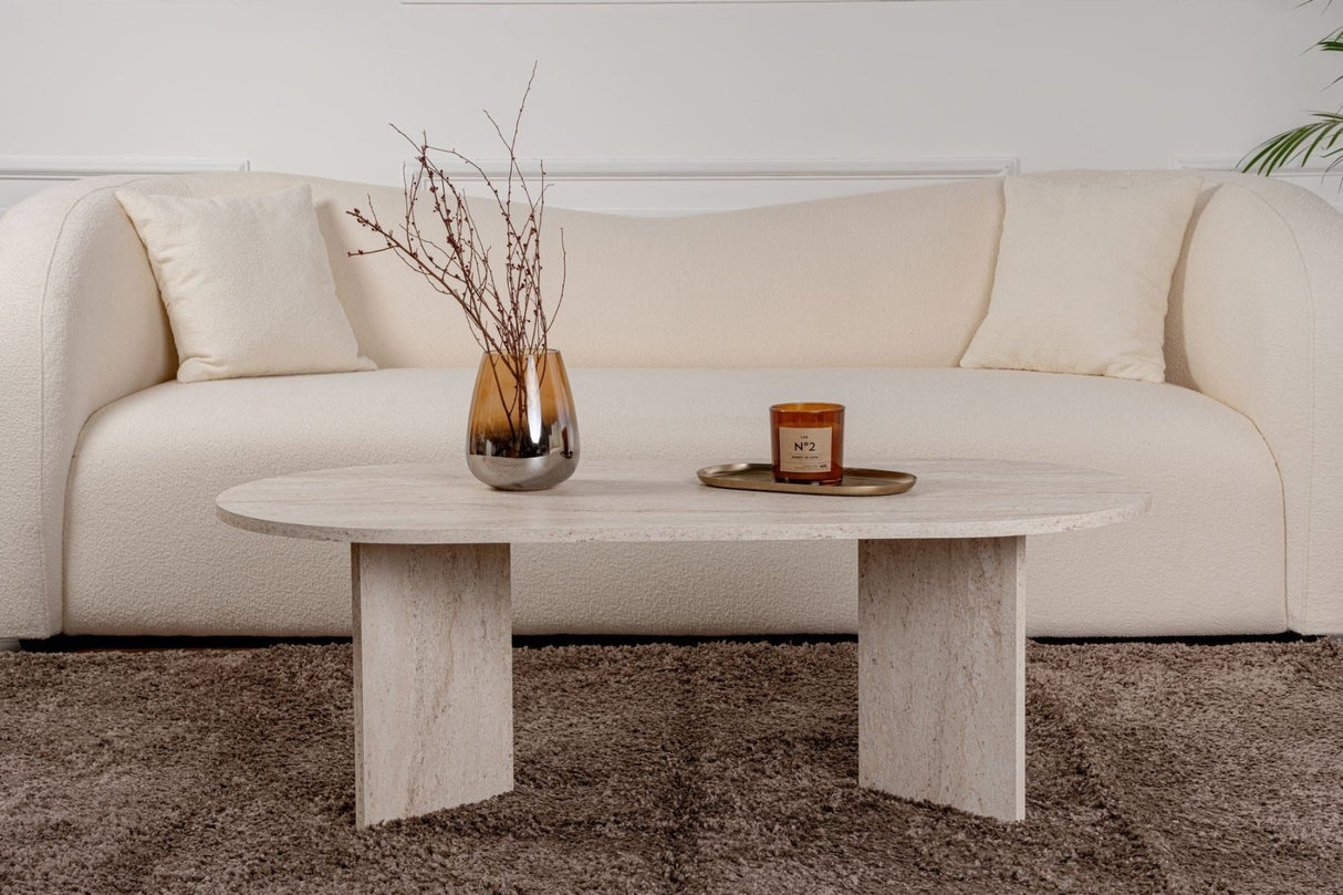 Oval coffee table travertine melamine - Japandi - 119x60 cm - Sota