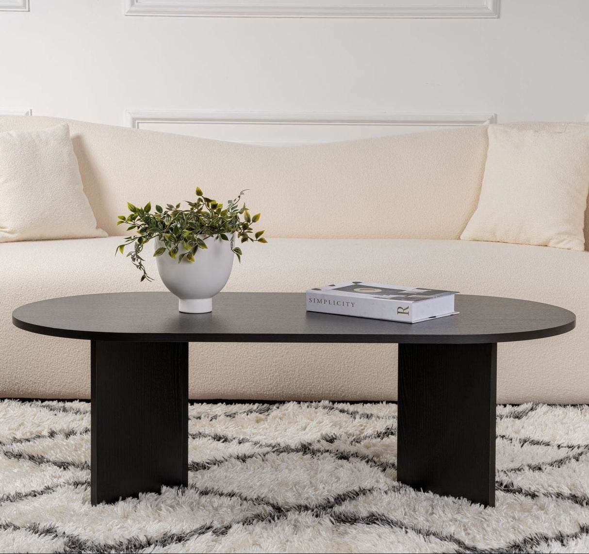 Oval Coffee Table Black Wood Look Sabla - 119x60