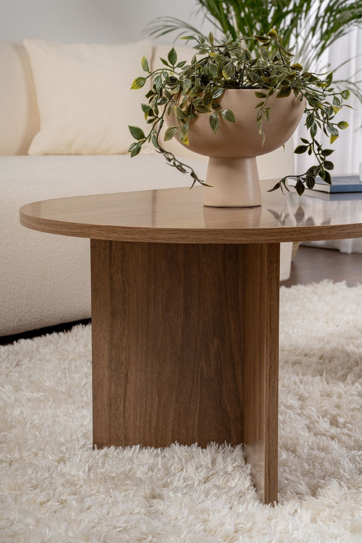 Oval Coffee Table Walnut Look Sabla - 119x60