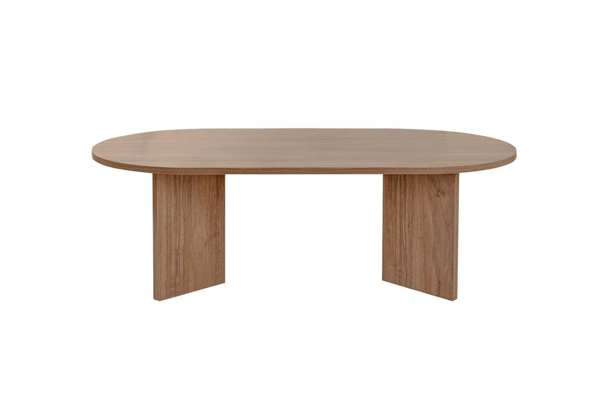 Coffee tables-Oval coffee table walnut melamine - Japandi - 119x60 cm - Sota-Dimehouse