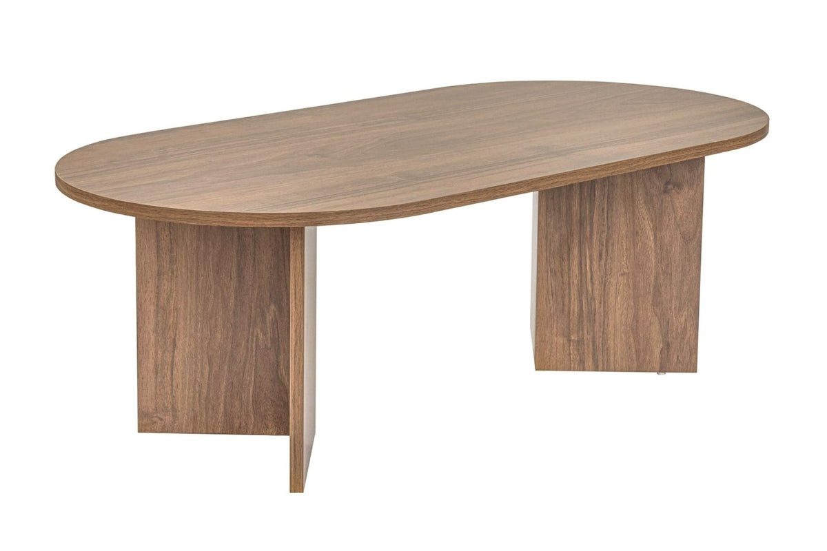 Coffee tables-Oval coffee table walnut melamine - Japandi - 119x60 cm - Sota-Dimehouse
