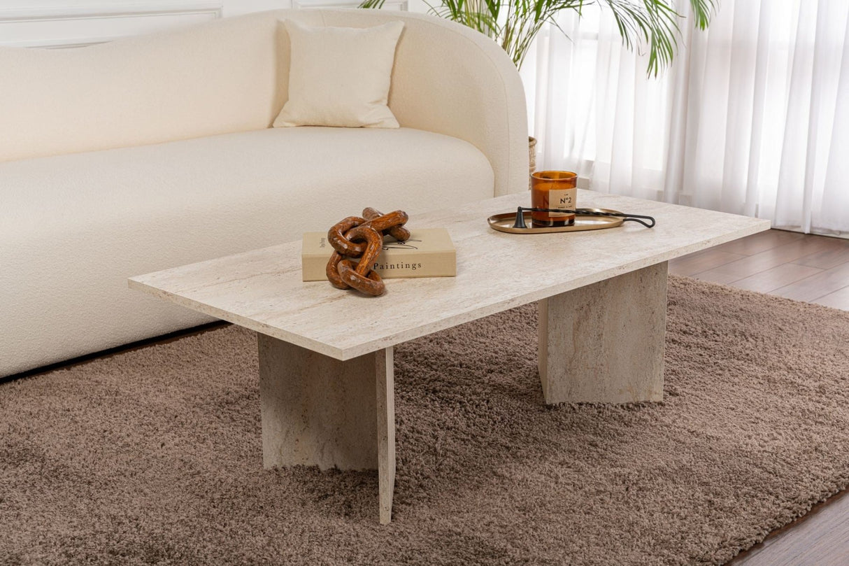 Rectangular coffee table travertine melamine Sabin 119x60 cm