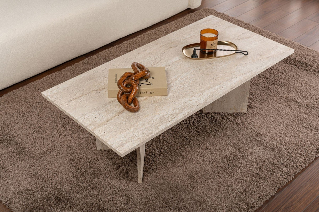Rectangular coffee table travertine melamine Sabin 119x60 cm