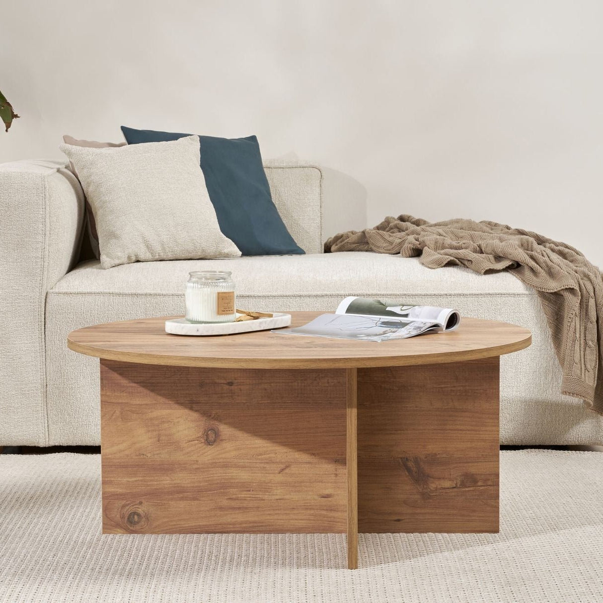 Round coffee table Dakota pine wood melamine 90x90x40 cm
