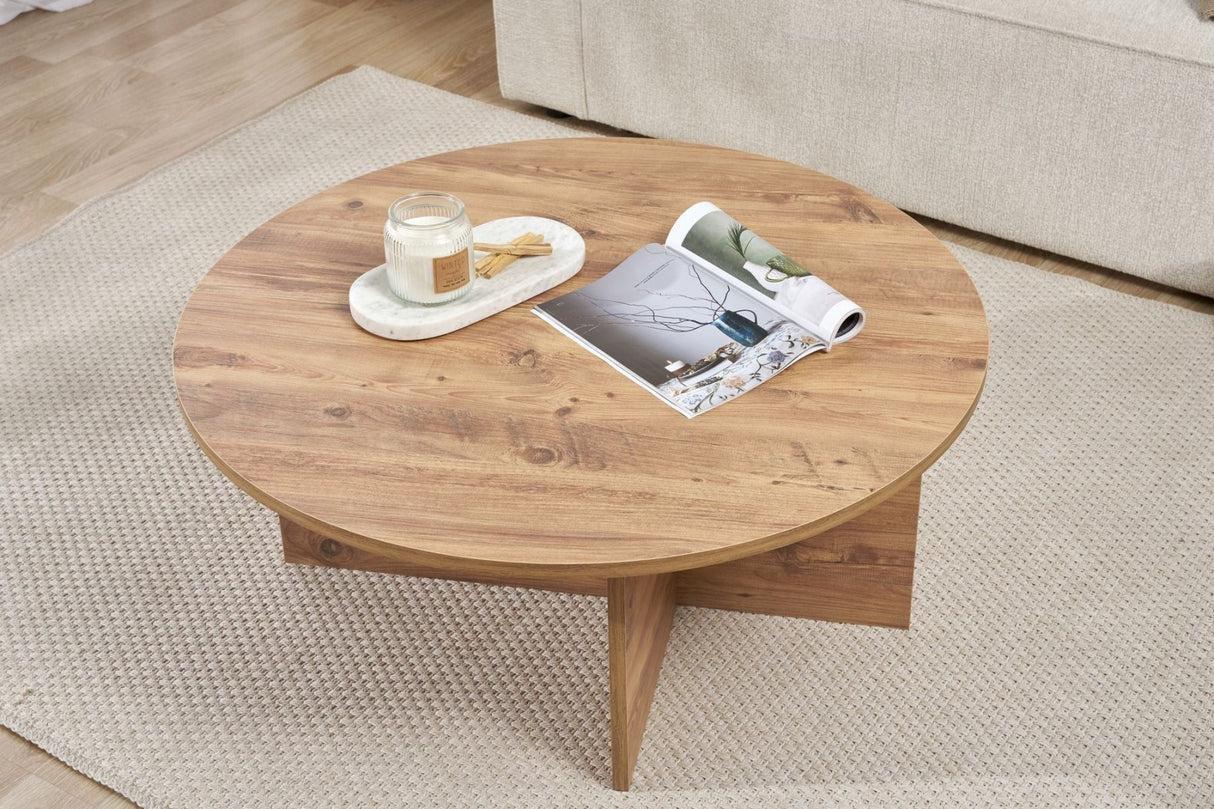 Round coffee table Dakota pine wood melamine 90x90x40 cm