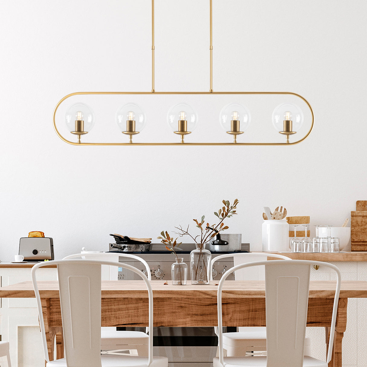 Pendant lamp 5-light Gold Clear Glass Lucent