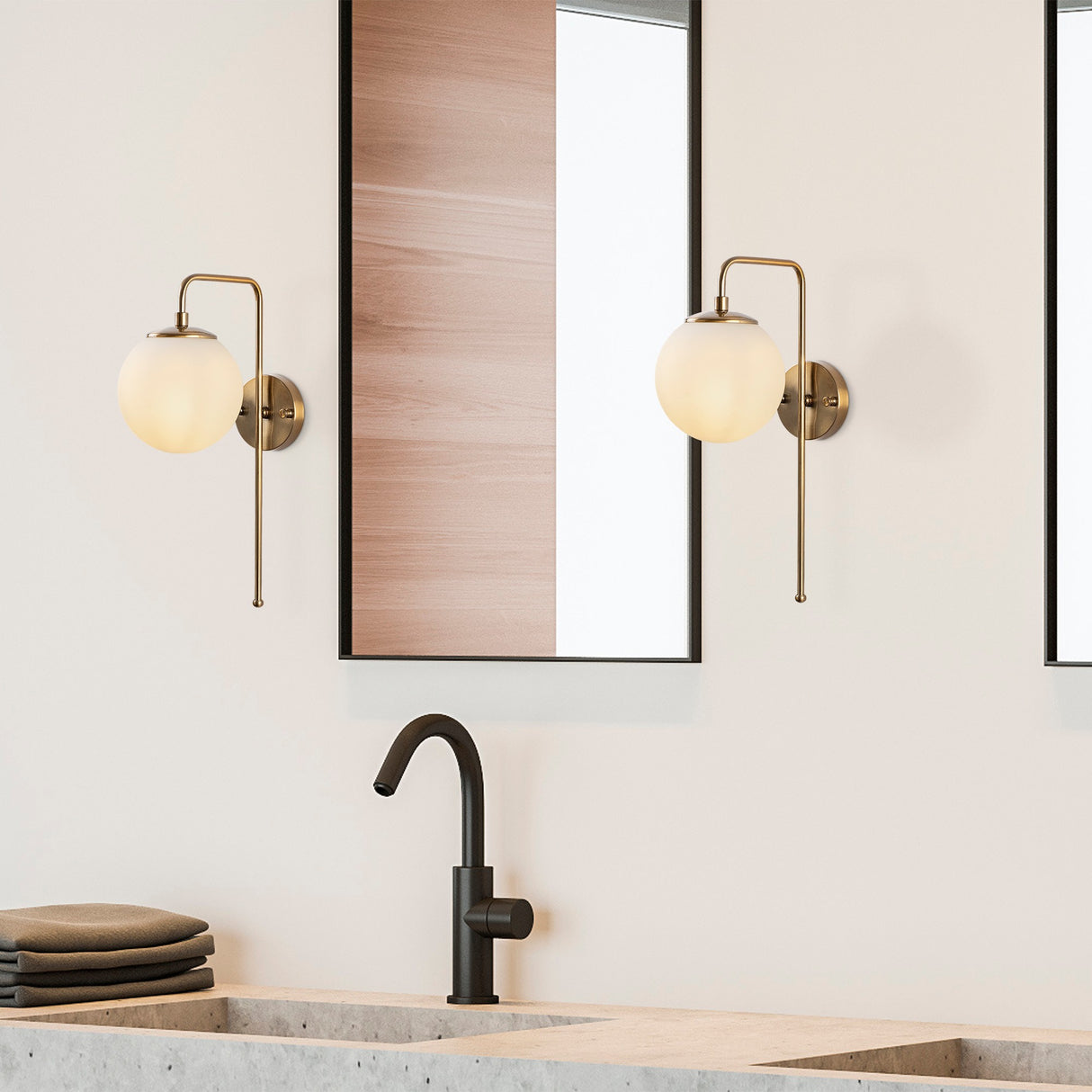 Bronze-colored Wall Lamp Beige Glass Brim