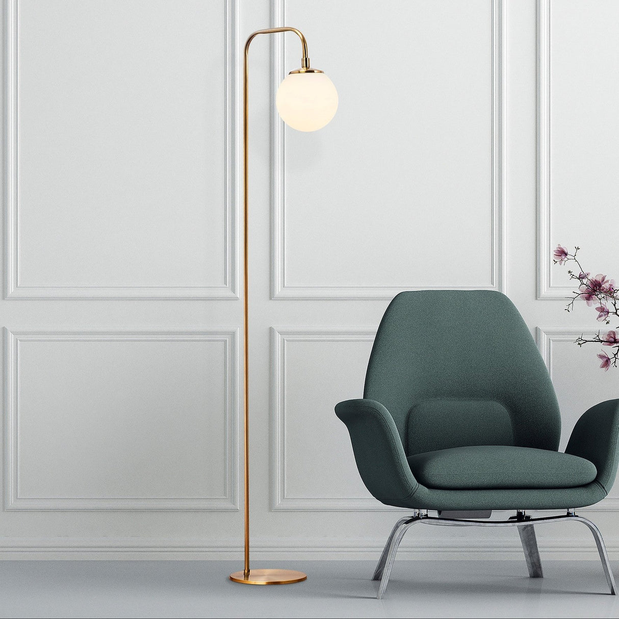 Floor lamp Bronze-colored Beige Glass Brim