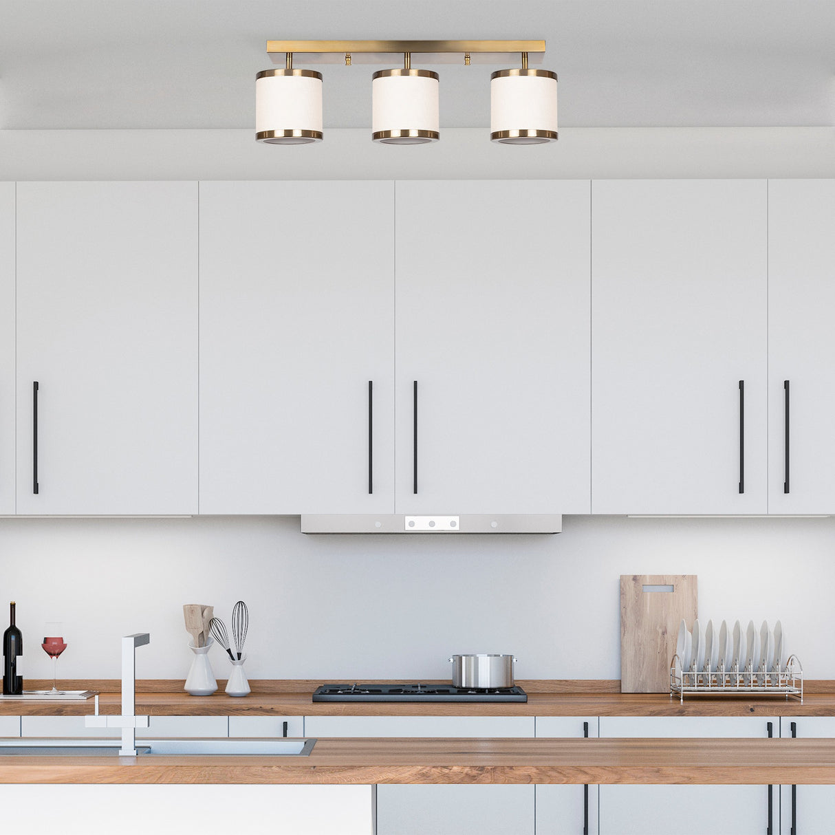 3-light pendant lamp Bronze-colored Fabric Frost