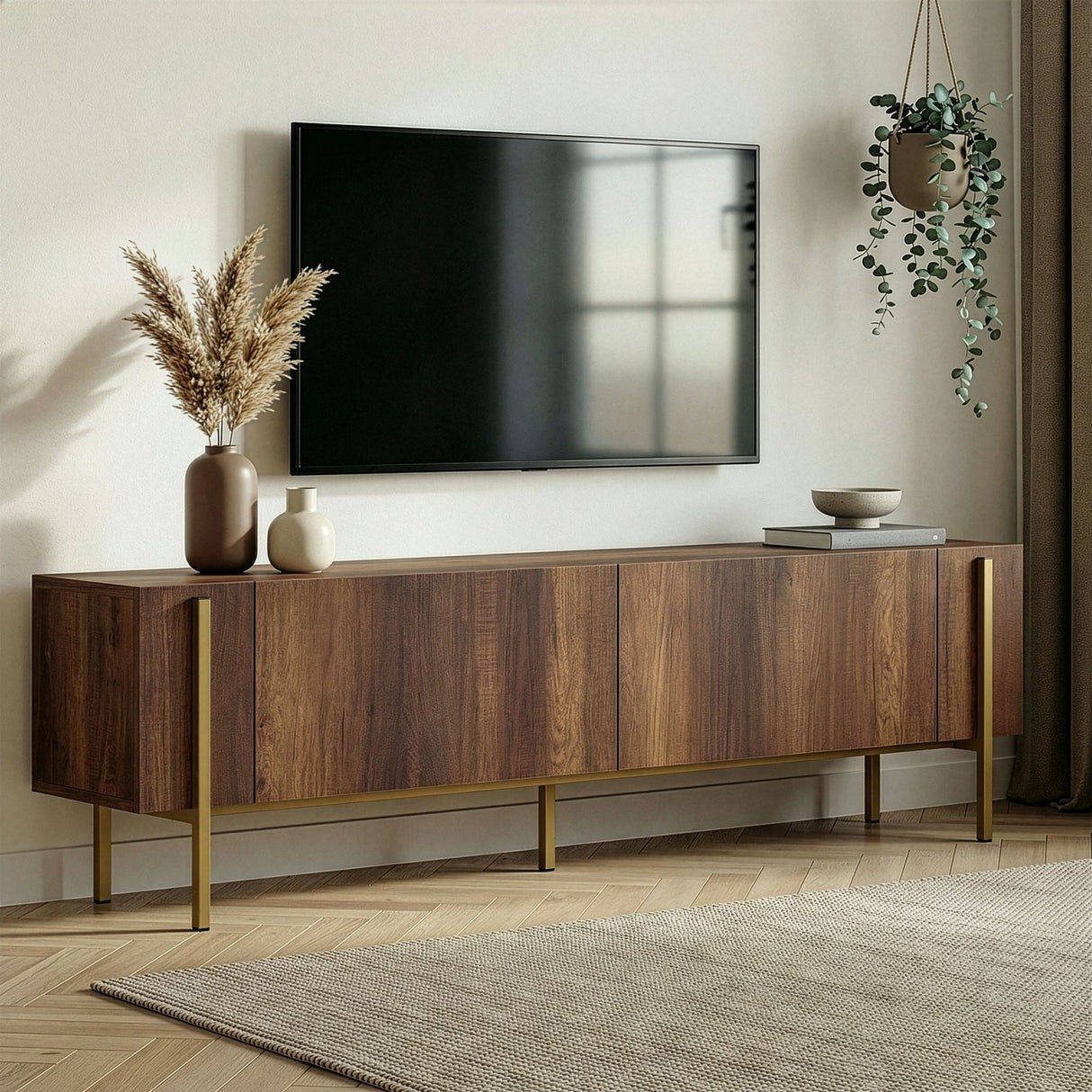 Nexus tv-meubel walnootlook met goud 180 cm Barok walnootlook met goud Gemelamineerd hout