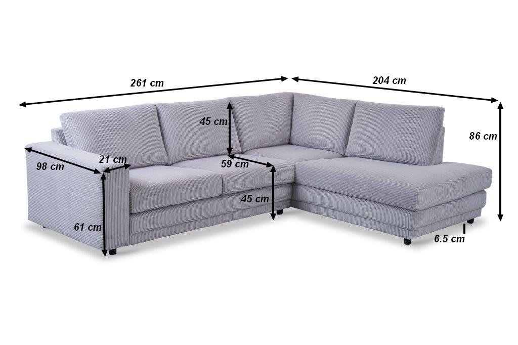Light gray ribbed fabric corner sofa bed Gabi - right