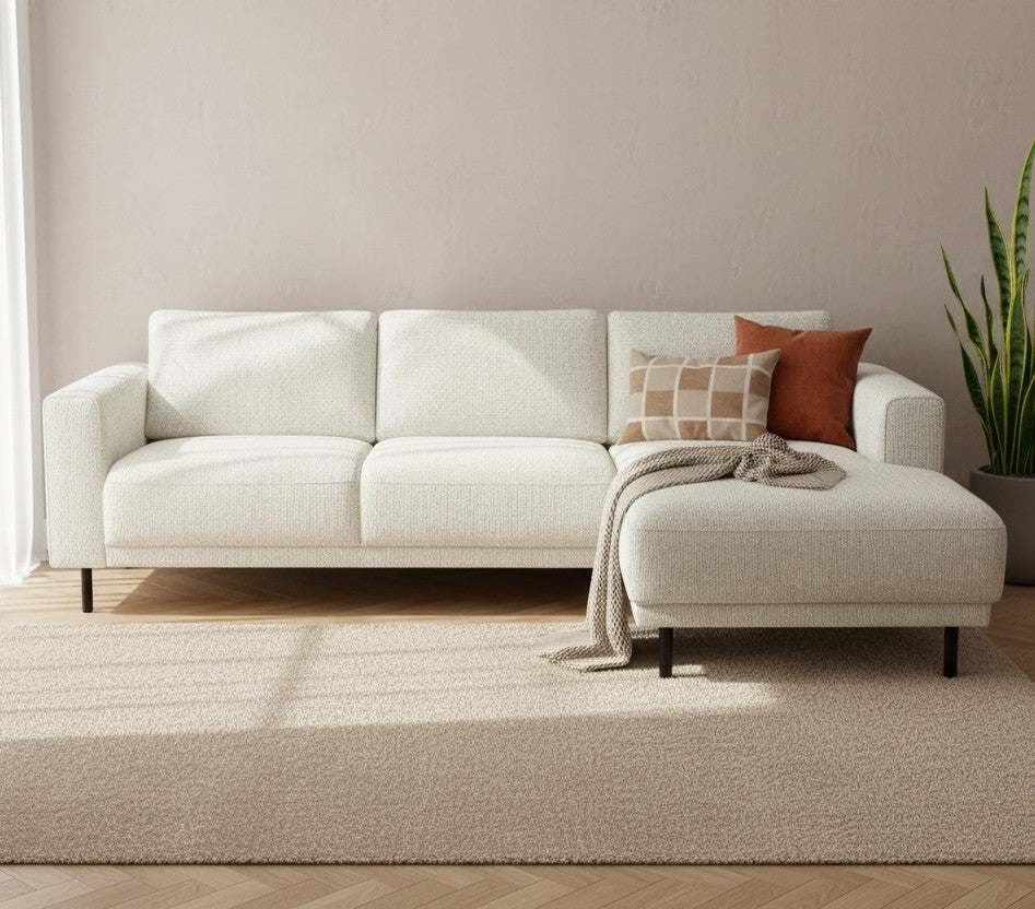 Modern Right Corner Sofa Beige Fabric Aniko with Chaise Longue 238x142x78 cm