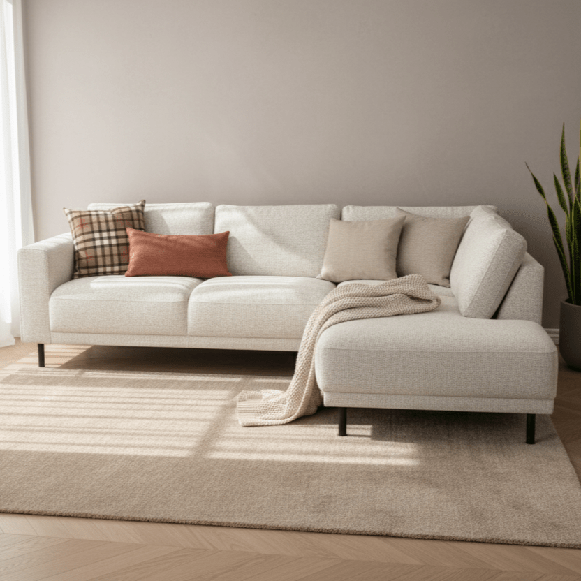 Banken - Moderne 3 - zits Hoekbank Rechts Beige Stof Aniko met Lounger 240x197x78 cm - Dimehouse