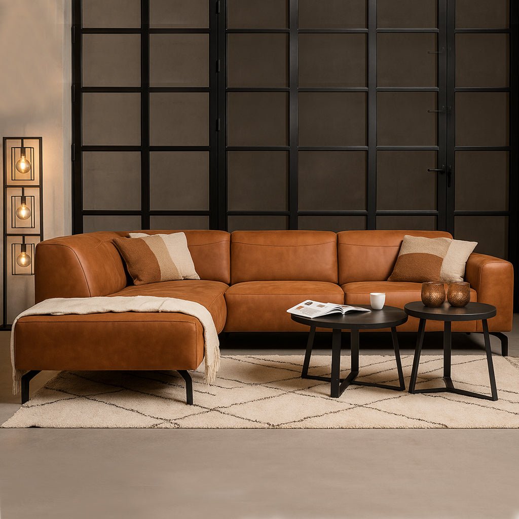 Banken - Industriële Hoekbank Ecoleer Cognac Barin - Links - Dimehouse