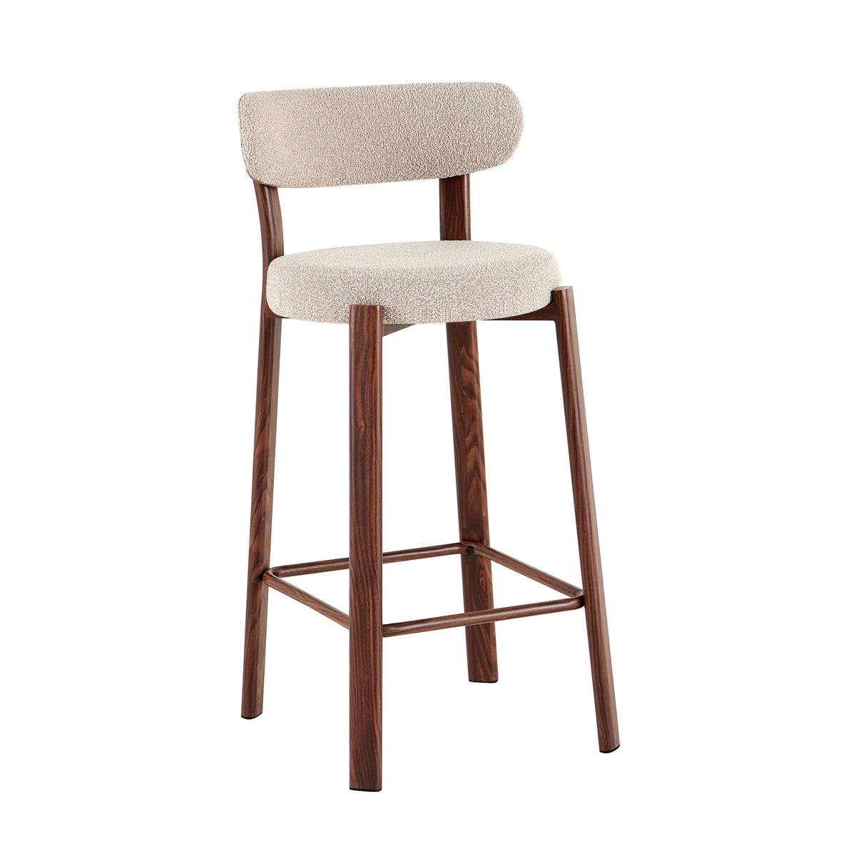 Bar stool bouclé sand Aiko - walnut look frame - Japandi