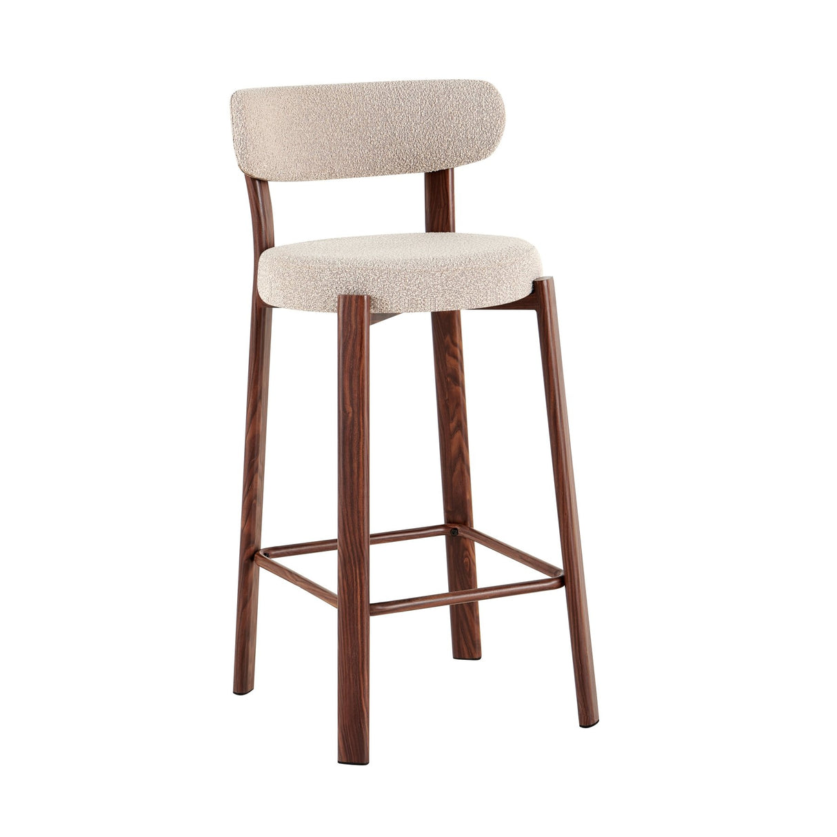 Bar stools-Bar chair bouclé sand color Aiko - walnut look frame - Japandi-Dimehouse