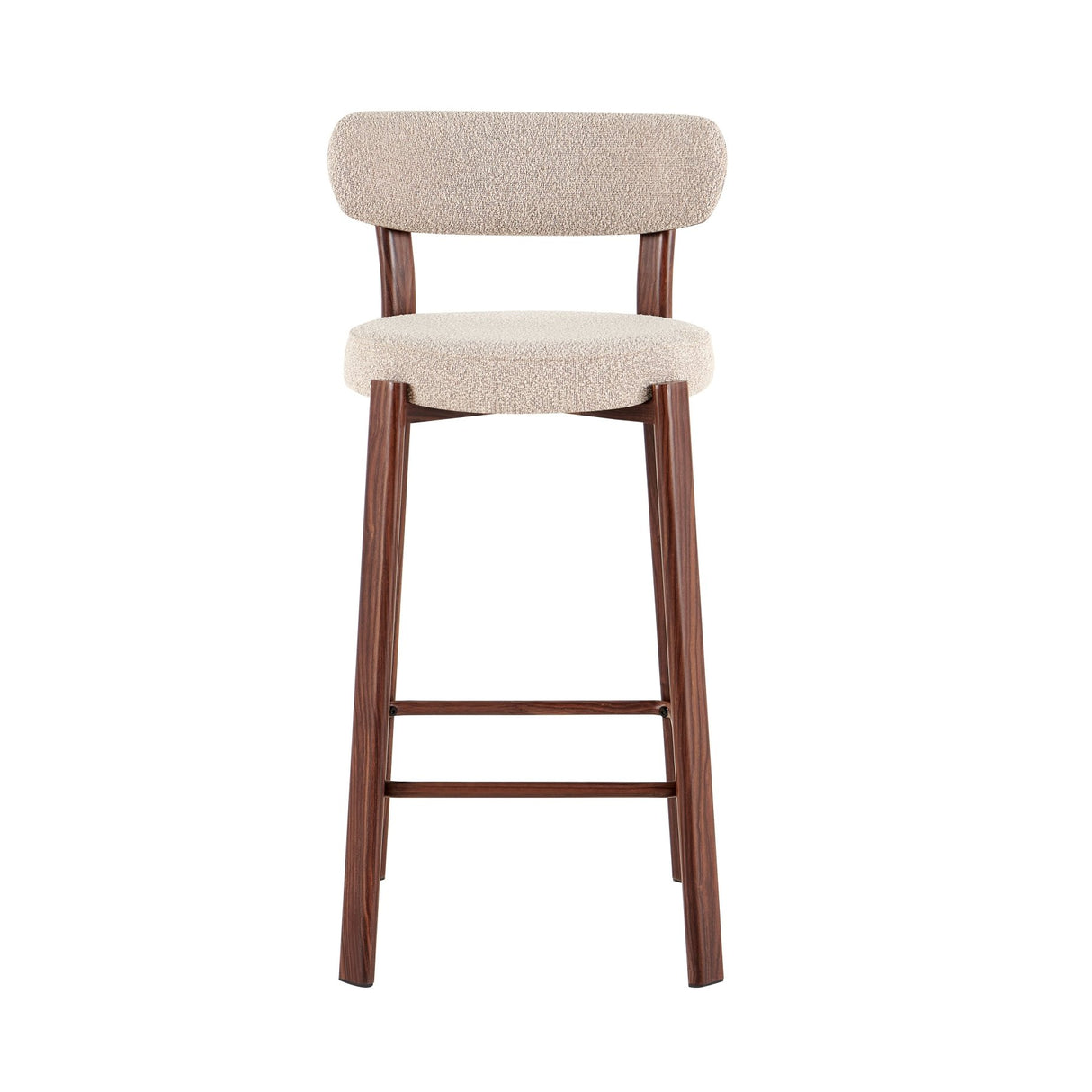 Bar stools-Bar chair bouclé sand color Aiko - walnut look frame - Japandi-Dimehouse