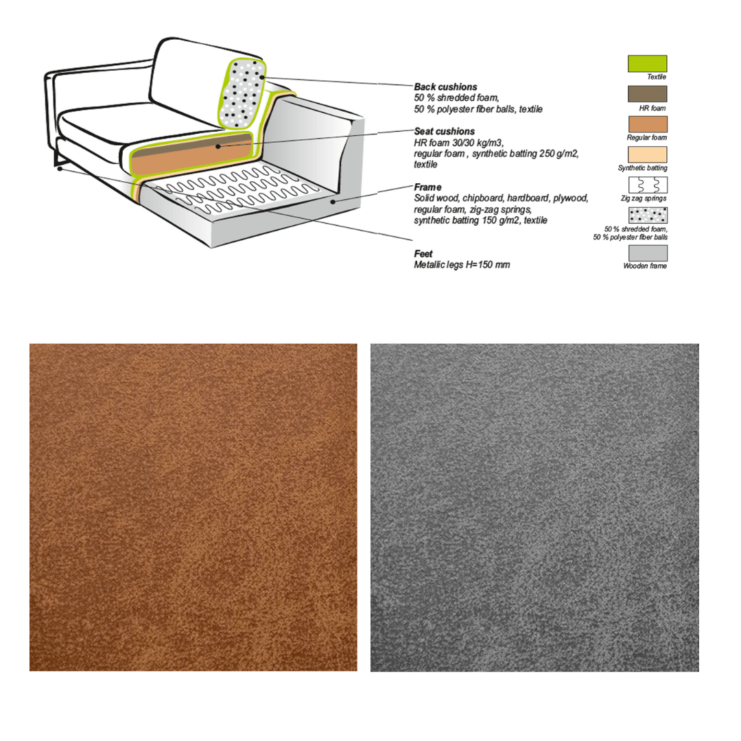 Cognac microfiber corner sofa Tulin - right