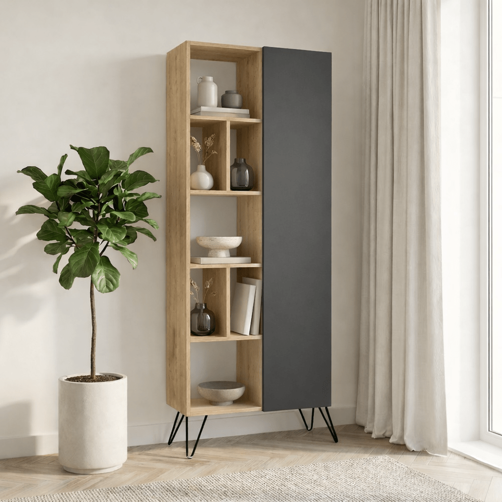 Bookcase Jedda Oak Anthracite Melamine 79x190x32 cm