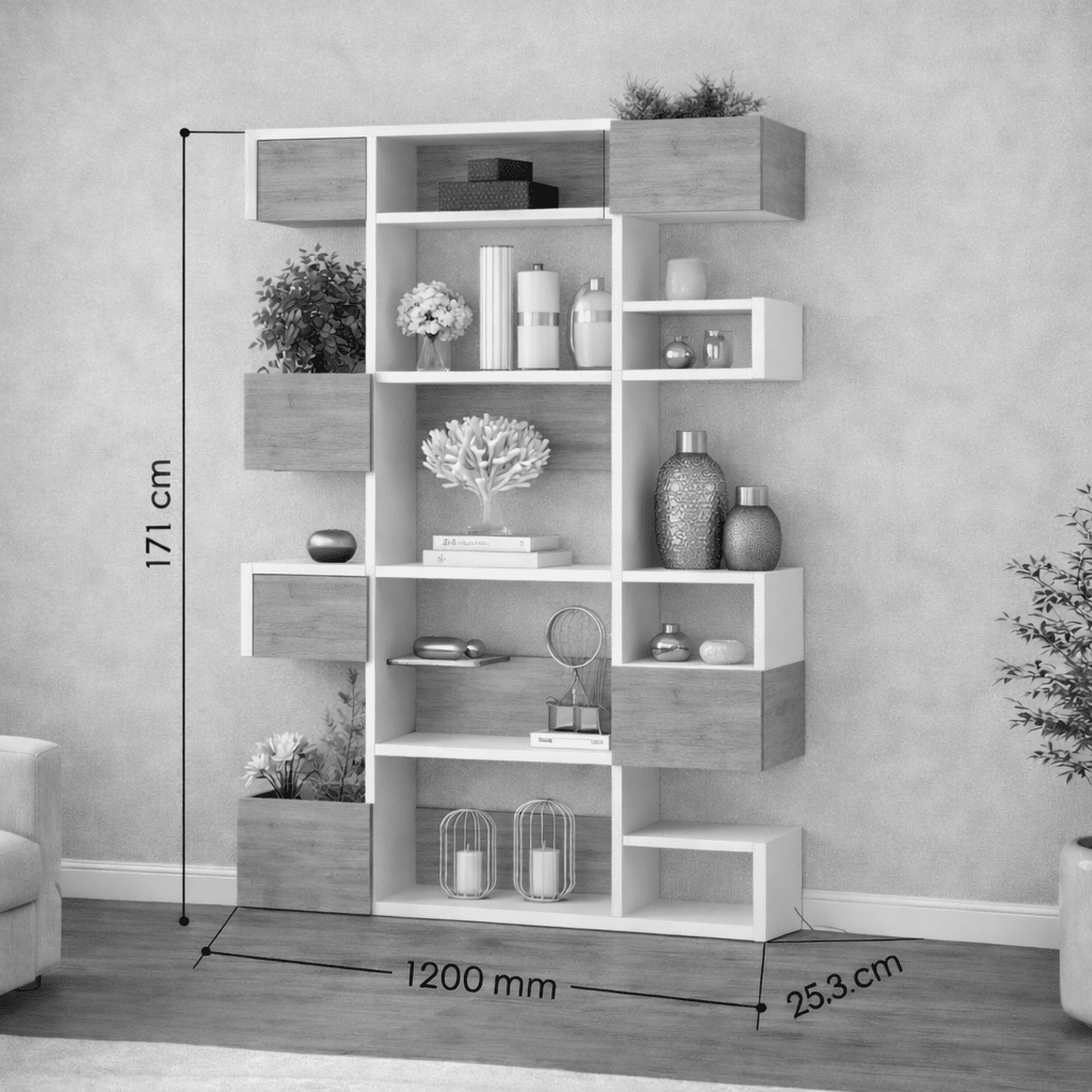 Bookcase niho white oak melamine 120x171x25.3 cm