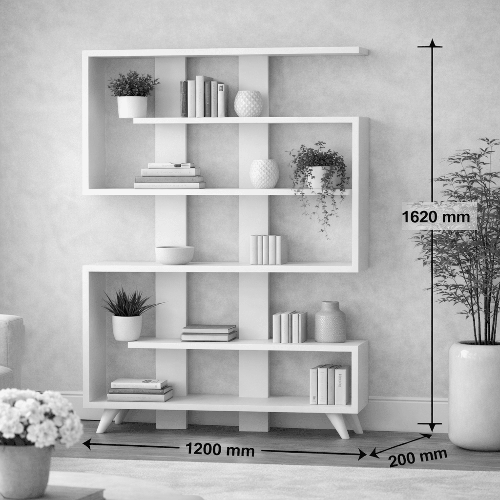 Bookcase Rain White Melamine 120x162x20 cm
