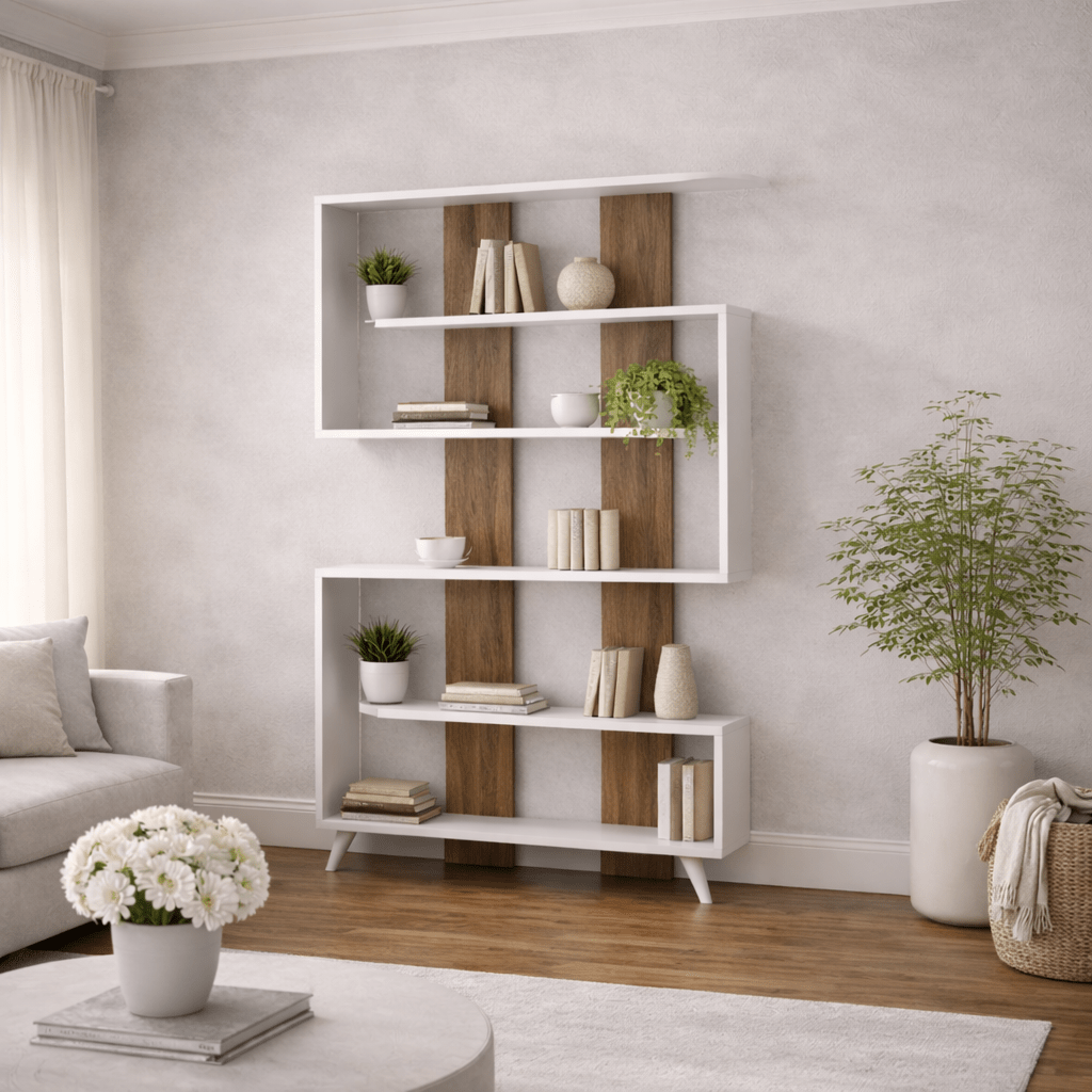 Bookcase Rain White Walnut Melamine 120x162x20 cm