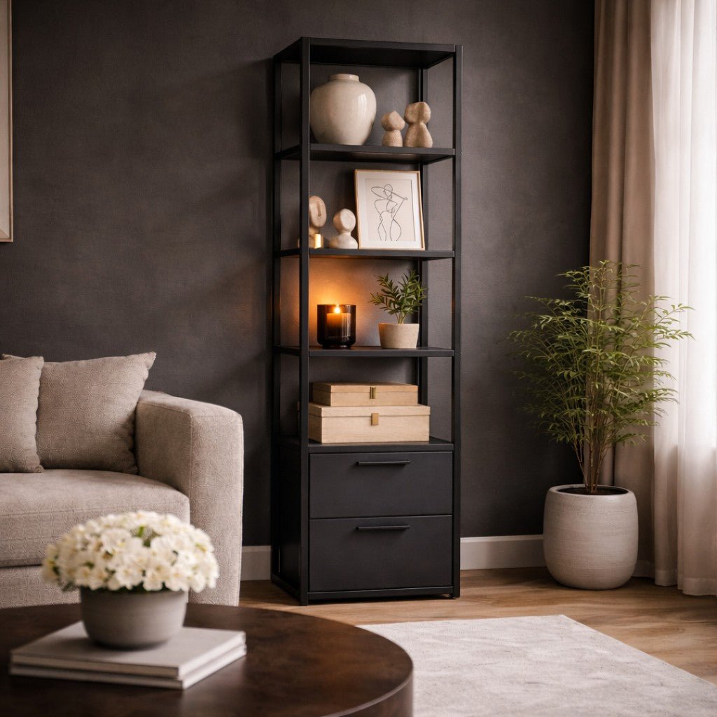 Bookcase Robbins Black Black Anthracite Melamine 39x160x39 cm