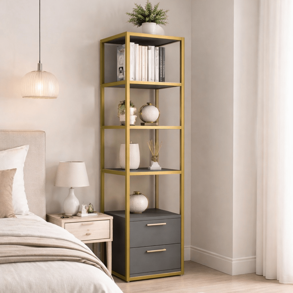 Bookcase Robbins Gold Gold Anthracite Melamine 39x160x39 cm