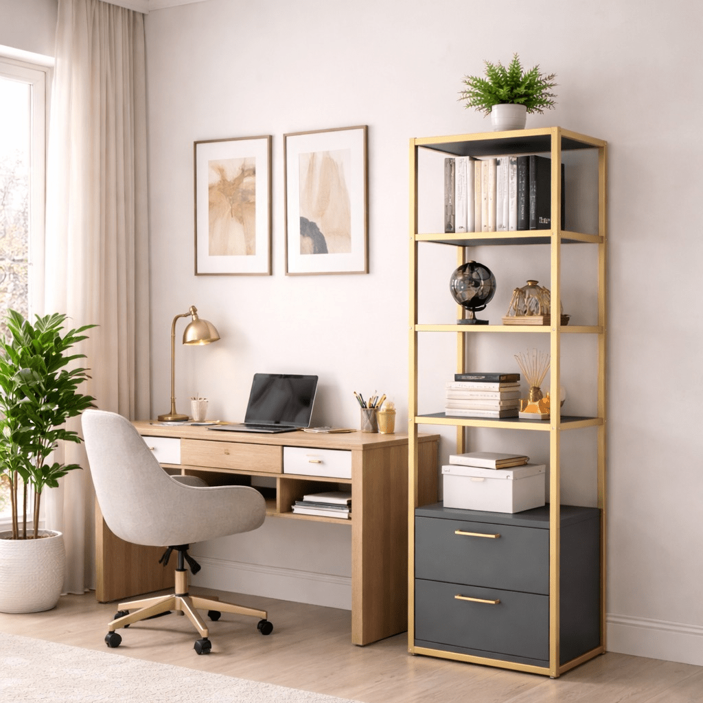 Bookcase Robbins Gold Gold Anthracite Melamine 39x160x39 cm